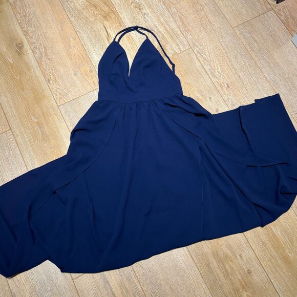 SHEIN Belle Solid Color Spaghetti Strap High Slit Dress Small Navy Blue - Picture 3 of 5